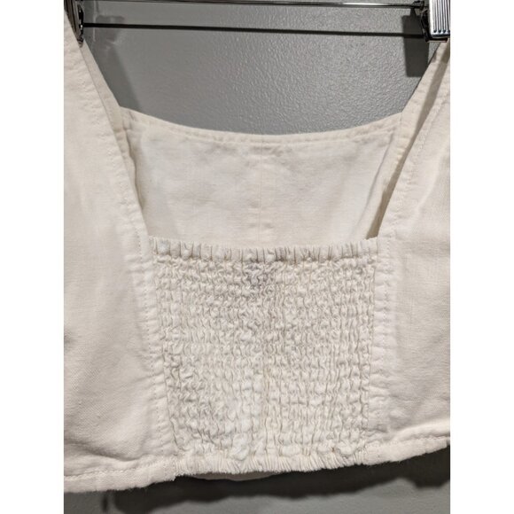 PILCRO Anthropologie Cream Corset Style Cotton/Linen Crop Top Smocked Back Sz S - Picture 8 of 16